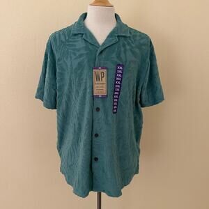 Weatherproof Men Classic Green Button Front Terry Coat Shirt Size XXL - NWT
